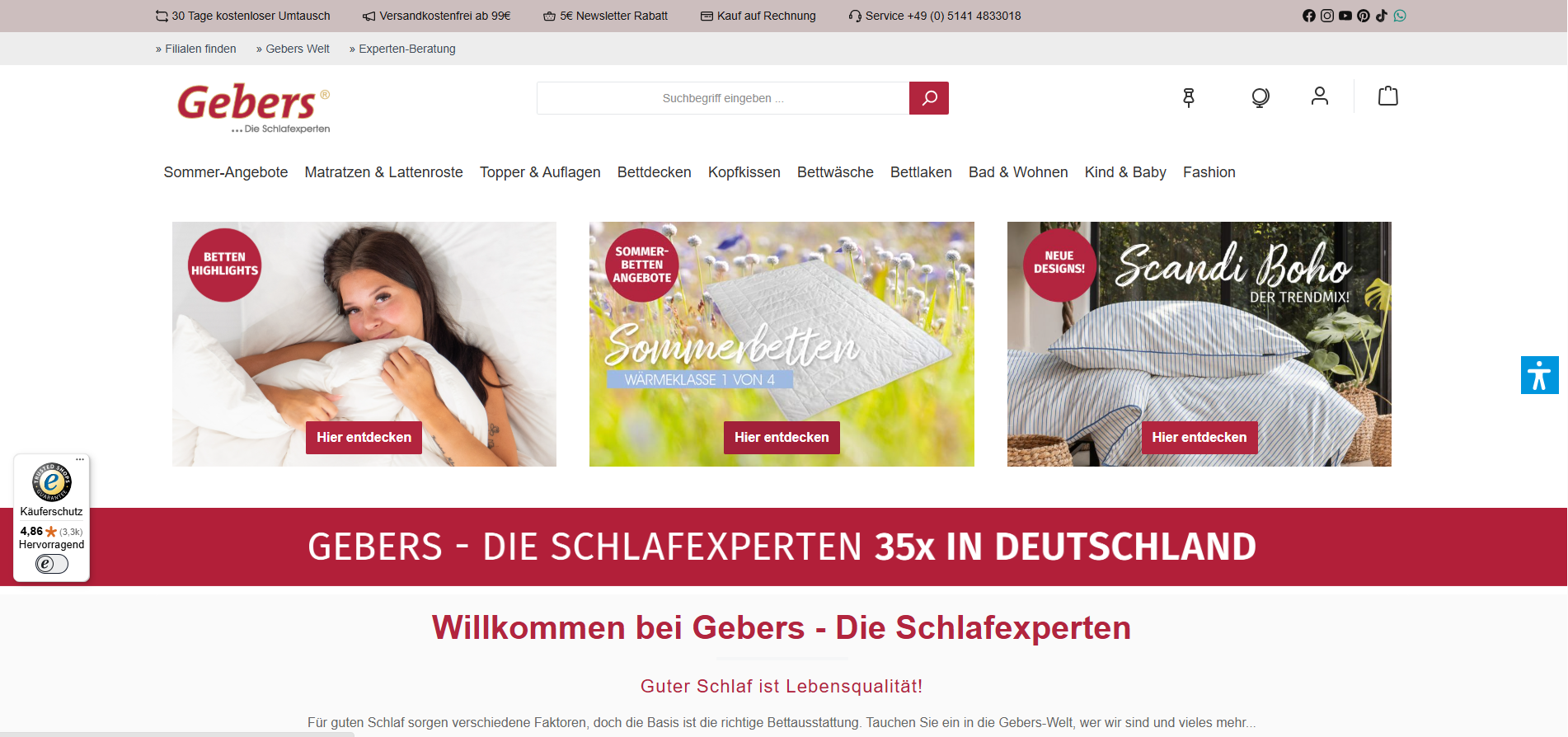 Onlineshop von Gebers – Die Schlafexperten