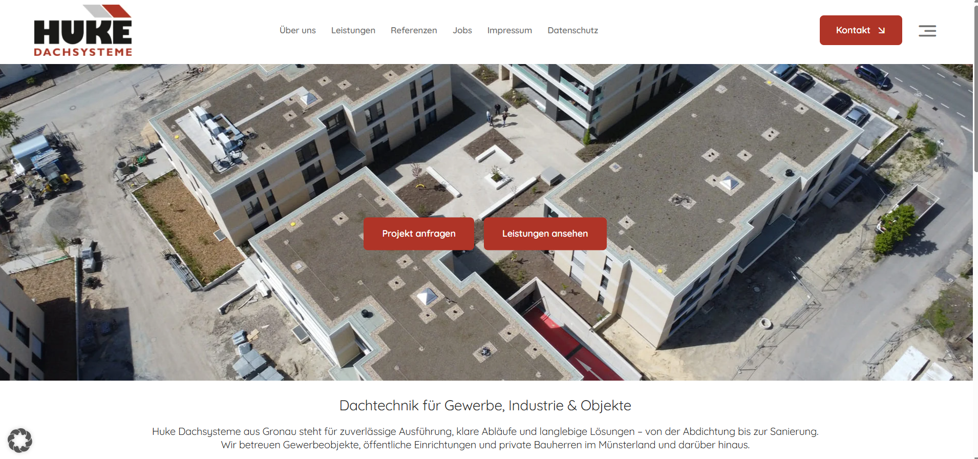 WordPress-Website von Huke Dachsysteme
